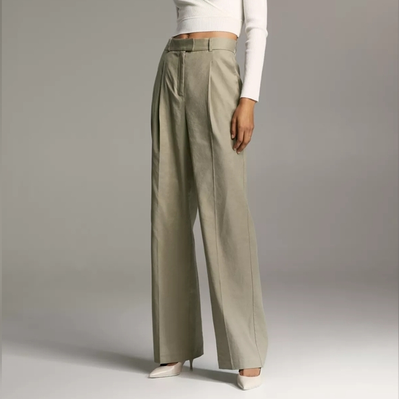 Aritzia Pants - BABATON Sadiki Linen Pant Wide Leg Trouser  Basalt Green 4 Aritzia